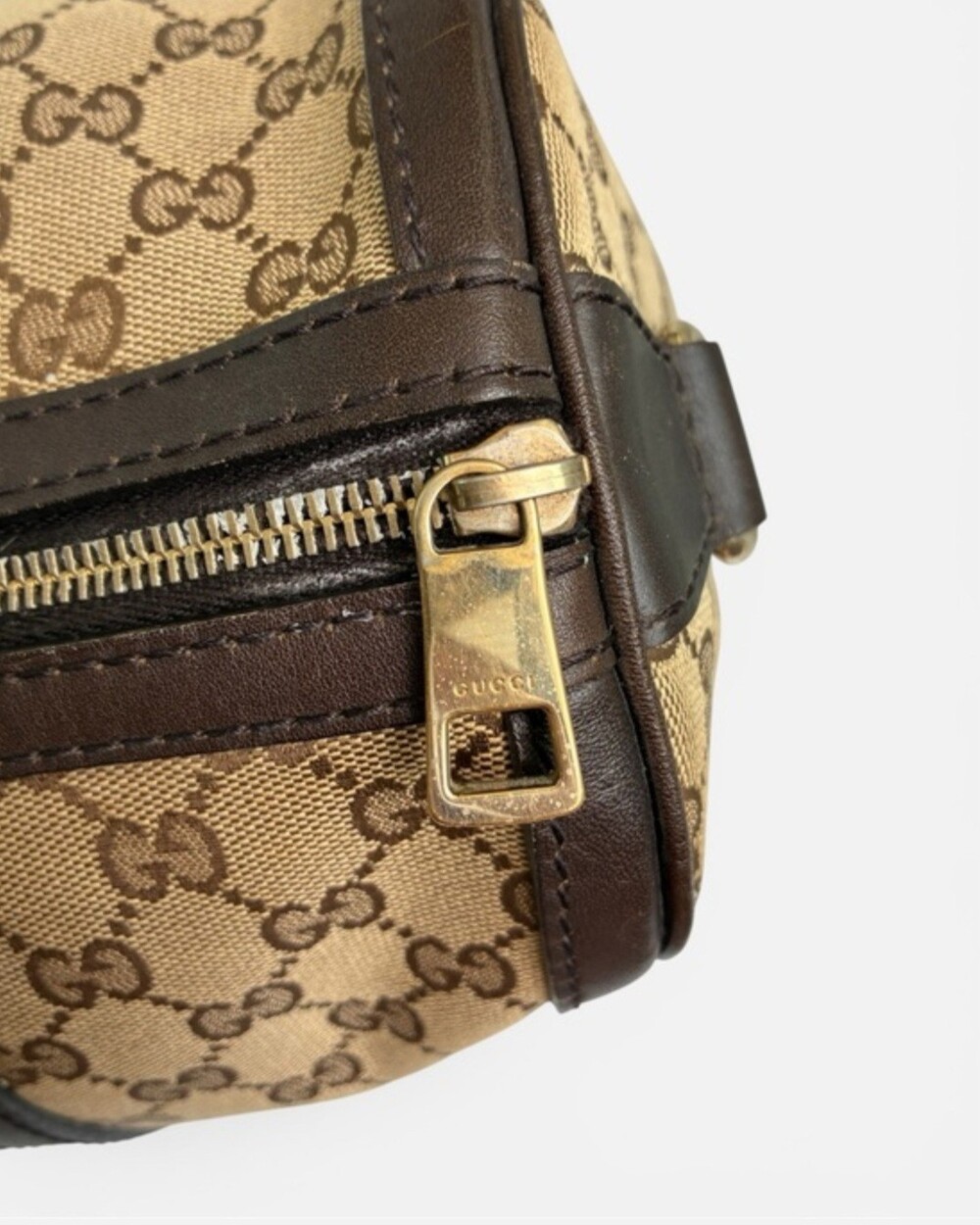 Gucci Vintage Web Boston Bag Satchel Brown & Green USA SELLER - Picture 3 of 11